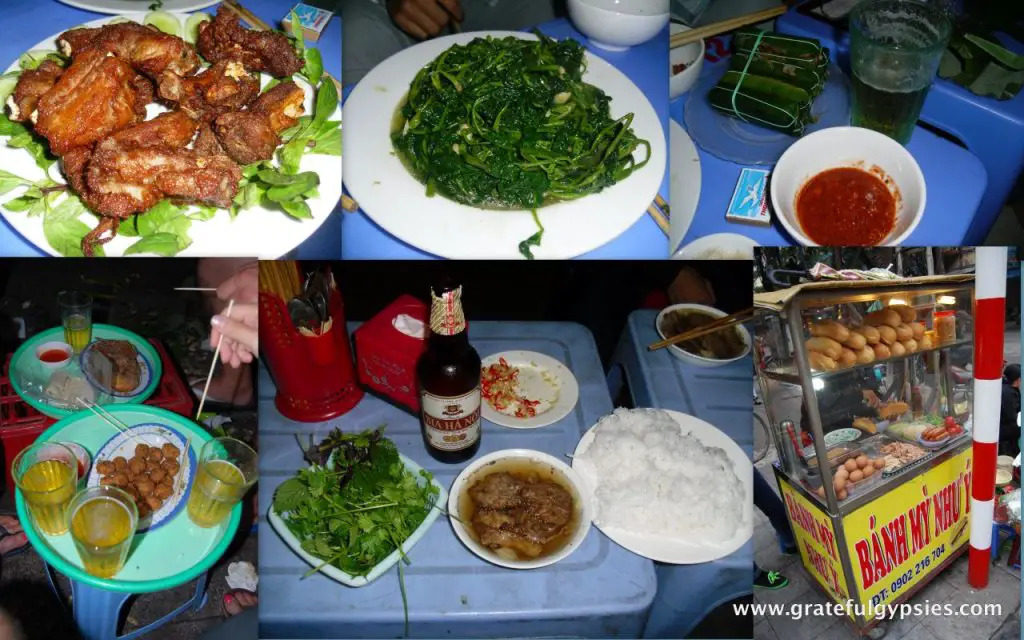 Collage of fantastic eats in Hanoi's Old Quarter.