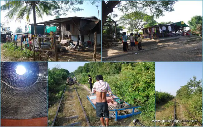 Collage of the village and sites on our Bamboo Train ride.