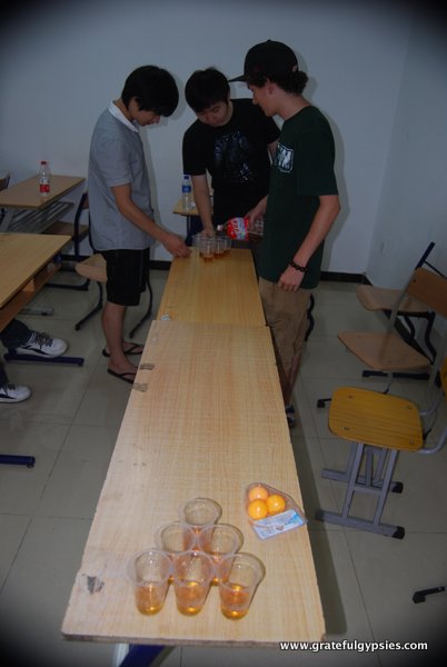 Beer pong in class!