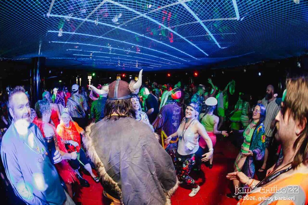 An image of people dancing in the disco at the late night on jam cruise 22